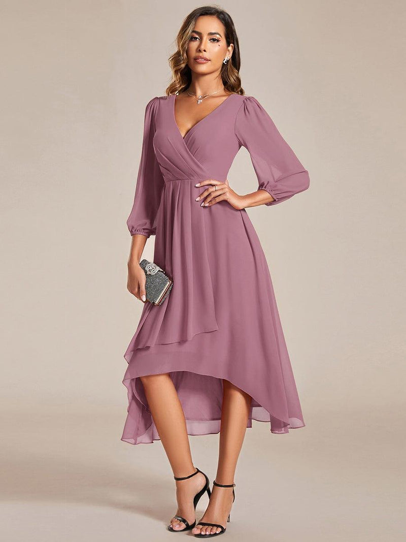 ever BRIAR|3/4 Sleeves Asymmetrical Hem A-Line Midi Wedding Guest Dress