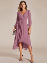 ever BRIAR|3/4 Sleeves Asymmetrical Hem A-Line Midi Wedding Guest Dress