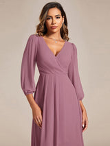 ever BRIAR|3/4 Sleeves Asymmetrical Hem A-Line Midi Wedding Guest Dress