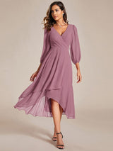 ever BRIAR|3/4 Sleeves Asymmetrical Hem A-Line Midi Wedding Guest Dress