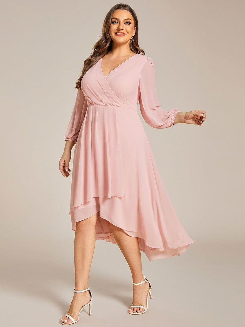 pretty BRIAR|Plus Size Chiffon A-Line 3/4 Sleeves Asymmetrical Hem Wedding Guest Dress