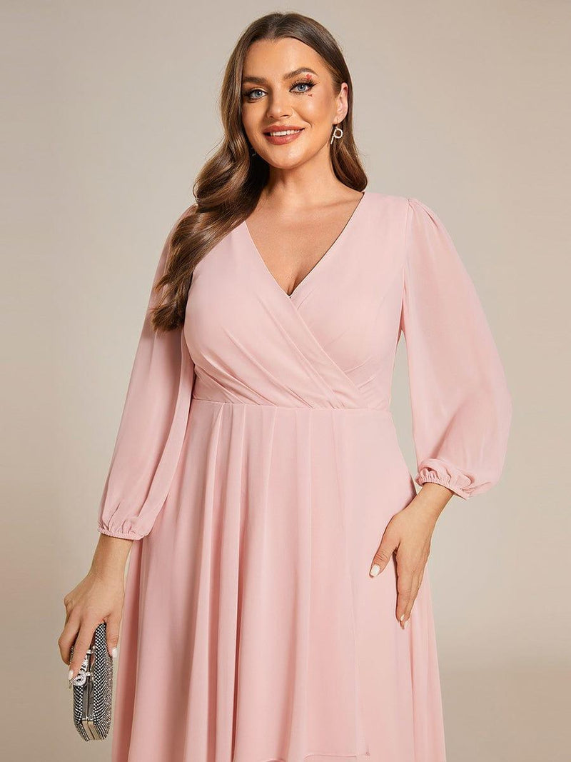 ever BRIAR|3/4 Sleeves Asymmetrical Hem A-Line Midi Wedding Guest Dress