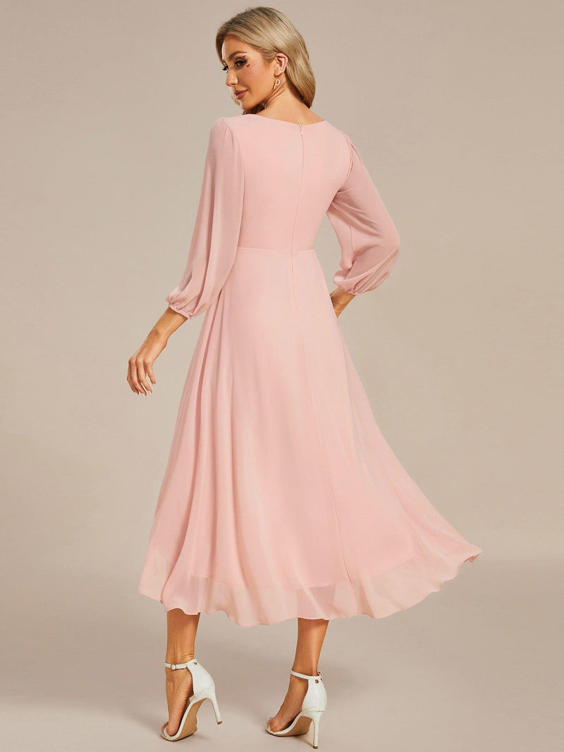 ever BRIAR|3/4 Sleeves Asymmetrical Hem A-Line Midi Wedding Guest Dress