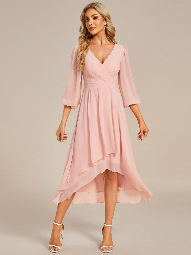 ever BRIAR|3/4 Sleeves Asymmetrical Hem A-Line Midi Wedding Guest Dress
