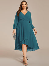 ever BRIAR|3/4 Sleeves Asymmetrical Hem A-Line Midi Wedding Guest Dress