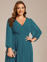 pretty BRIAR|Plus Size Chiffon A-Line 3/4 Sleeves Asymmetrical Hem Wedding Guest Dress