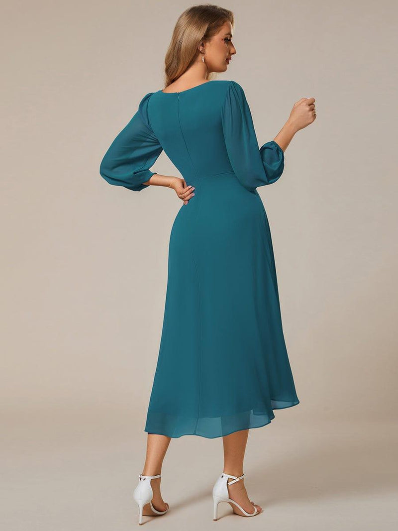 ever BRIAR|3/4 Sleeves Asymmetrical Hem A-Line Midi Wedding Guest Dress