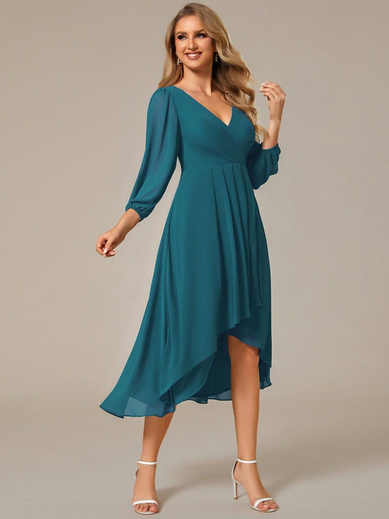 ever BRIAR|3/4 Sleeves Asymmetrical Hem A-Line Midi Wedding Guest Dress