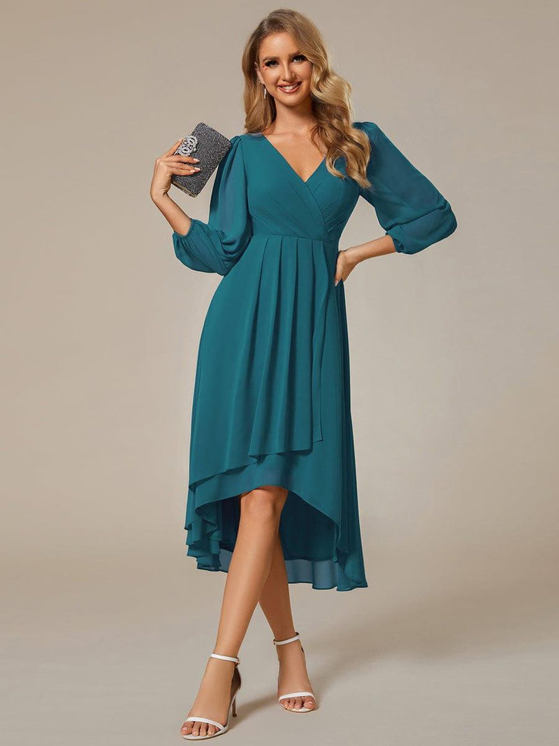 ever BRIAR|3/4 Sleeves Asymmetrical Hem A-Line Midi Wedding Guest Dress
