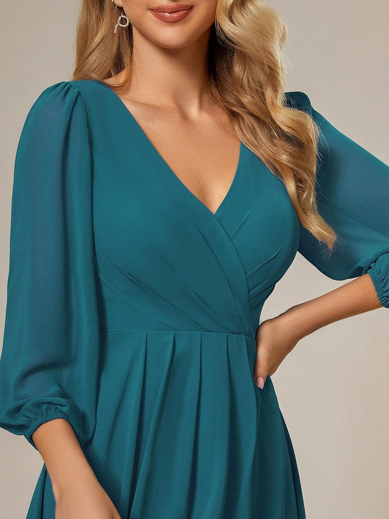 ever BRIAR|3/4 Sleeves Asymmetrical Hem A-Line Midi Wedding Guest Dress