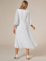 ever BRIAR|3/4 Sleeves Asymmetrical Hem A-Line Midi Wedding Guest Dress
