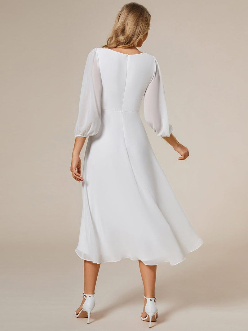 ever BRIAR|3/4 Sleeves Asymmetrical Hem A-Line Midi Wedding Guest Dress