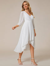 ever BRIAR|3/4 Sleeves Asymmetrical Hem A-Line Midi Wedding Guest Dress