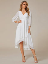 ever BRIAR|3/4 Sleeves Asymmetrical Hem A-Line Midi Wedding Guest Dress
