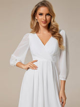 ever BRIAR|3/4 Sleeves Asymmetrical Hem A-Line Midi Wedding Guest Dress