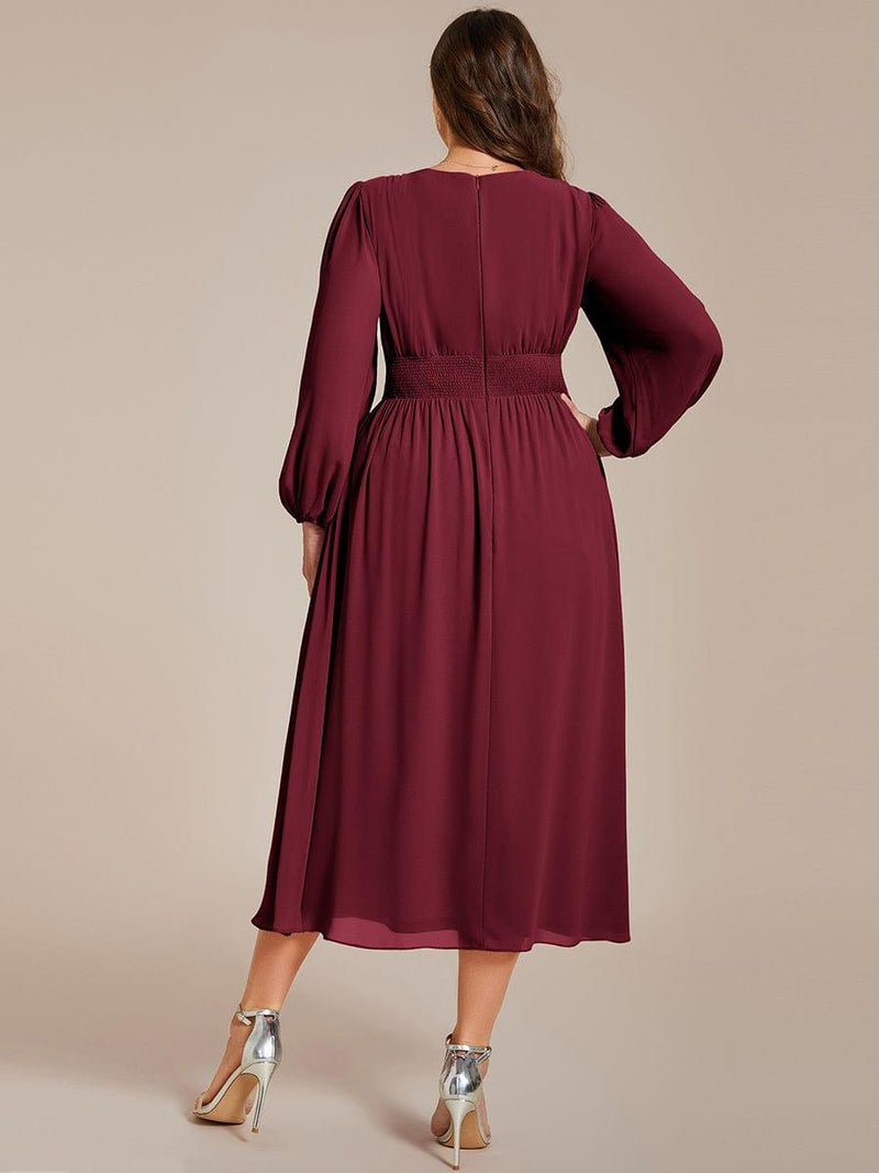 ever AMARA|Chiffon V-Neck Long Sleeves Elastic Band Midi Wedding Guest Dress