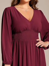 ever AMARA|Chiffon V-Neck Long Sleeves Elastic Band Midi Wedding Guest Dress