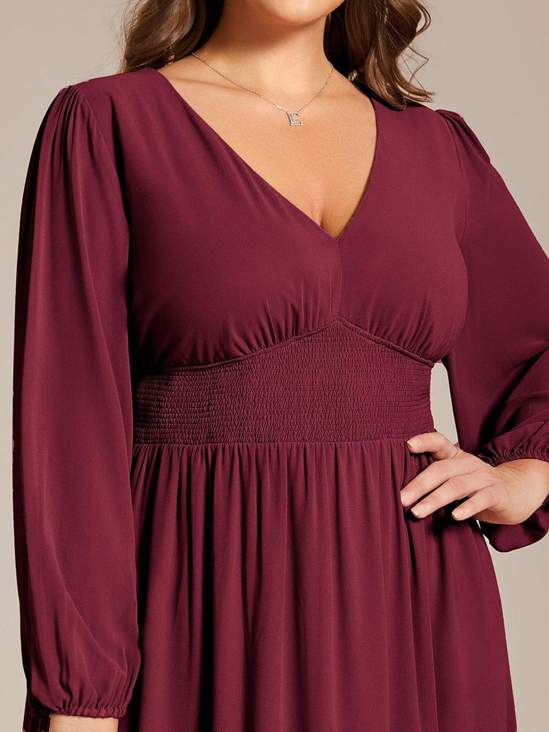 ever AMARA|Chiffon V-Neck Long Sleeves Elastic Band Midi Wedding Guest Dress