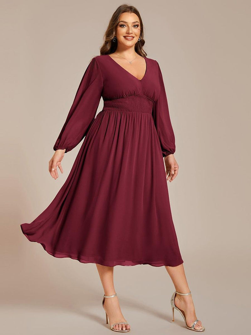 ever AMARA|Chiffon V-Neck Long Sleeves Elastic Band Midi Wedding Guest Dress