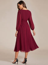 ever AMARA|Chiffon V-Neck Long Sleeves Elastic Band Midi Wedding Guest Dress
