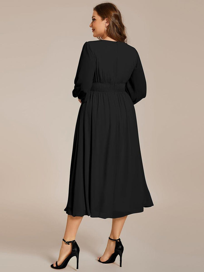 ever AMARA|Chiffon V-Neck Long Sleeves Elastic Band Midi Wedding Guest Dress