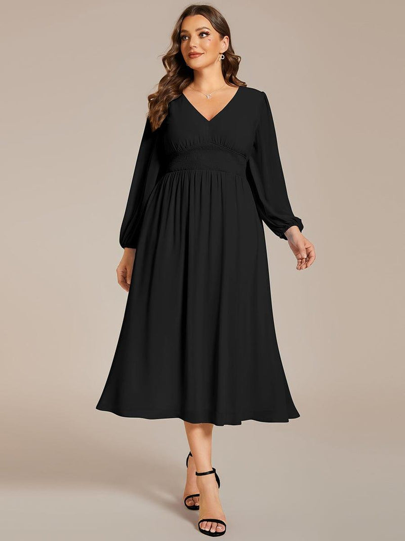 ever AMARA|Chiffon V-Neck Long Sleeves Elastic Band Midi Wedding Guest Dress