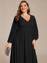 ever AMARA|Chiffon V-Neck Long Sleeves Elastic Band Midi Wedding Guest Dress