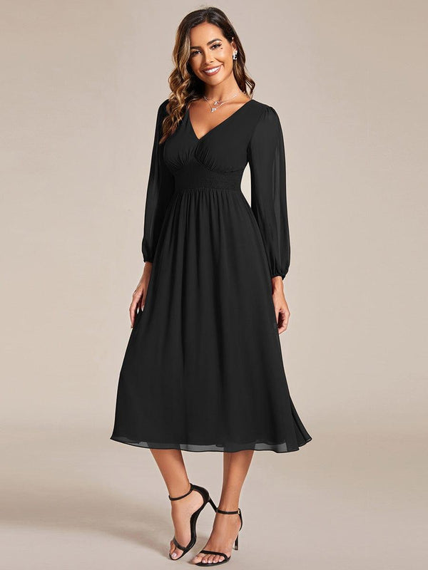 ever AMARA|Chiffon V-Neck Long Sleeves Elastic Band Midi Wedding Guest Dress