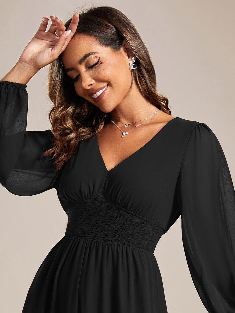 ever AMARA|Chiffon V-Neck Long Sleeves Elastic Band Midi Wedding Guest Dress