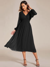 ever AMARA|Chiffon V-Neck Long Sleeves Elastic Band Midi Wedding Guest Dress