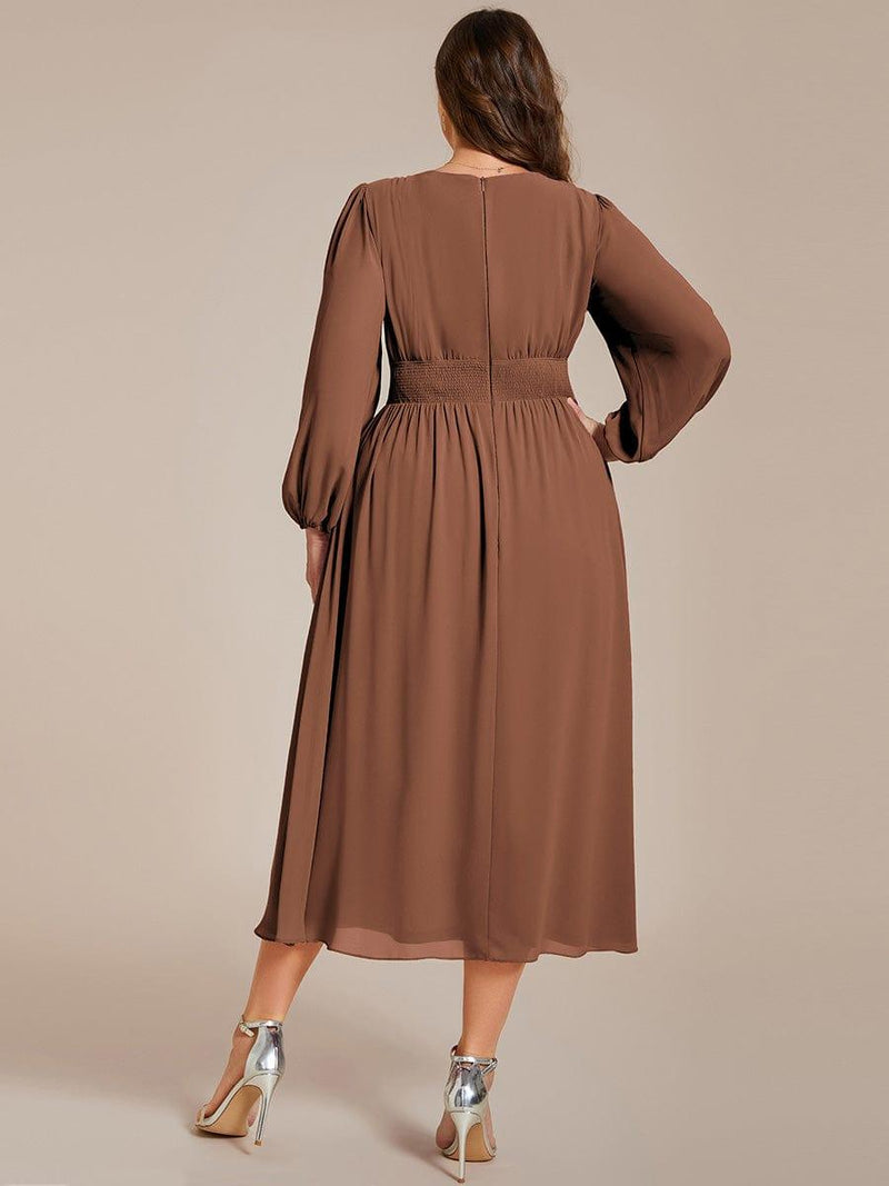 ever AMARA|Chiffon V-Neck Long Sleeves Elastic Band Midi Wedding Guest Dress