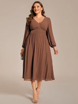 ever AMARA|Chiffon V-Neck Long Sleeves Elastic Band Midi Wedding Guest Dress