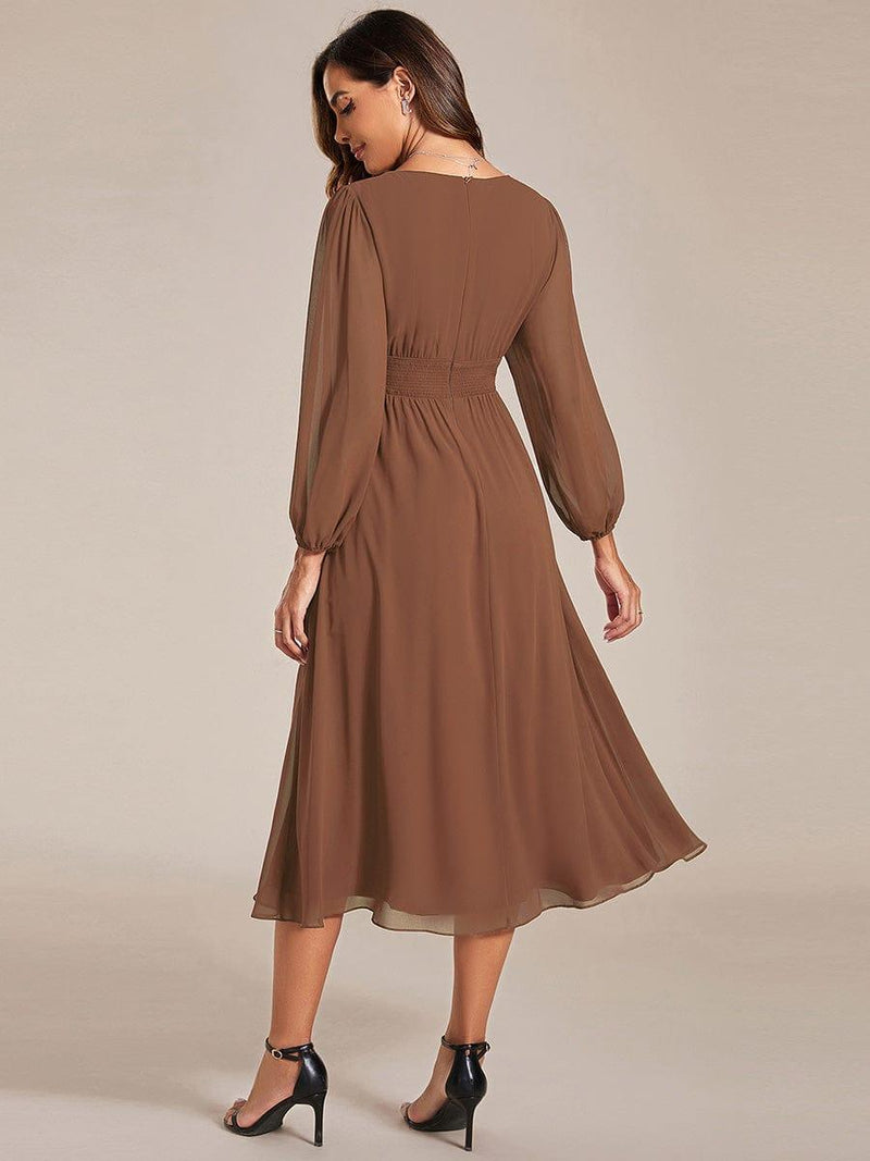ever AMARA|Chiffon V-Neck Long Sleeves Elastic Band Midi Wedding Guest Dress