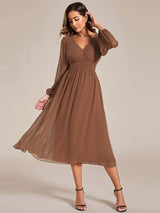 ever AMARA|Chiffon V-Neck Long Sleeves Elastic Band Midi Wedding Guest Dress