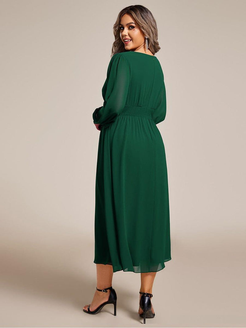 ever AMARA|Chiffon V-Neck Long Sleeves Elastic Band Midi Wedding Guest Dress