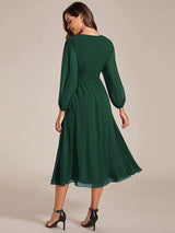 ever AMARA|Chiffon V-Neck Long Sleeves Elastic Band Midi Wedding Guest Dress