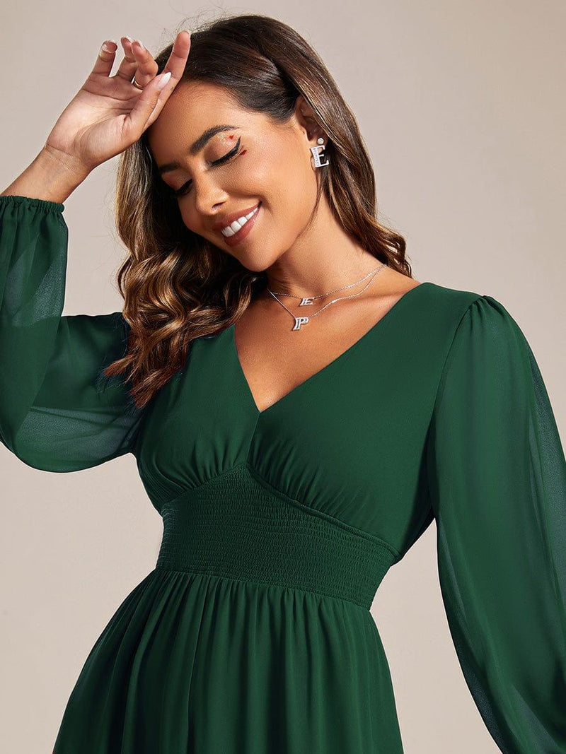 ever AMARA|Chiffon V-Neck Long Sleeves Elastic Band Midi Wedding Guest Dress