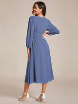 ever AMARA|Chiffon V-Neck Long Sleeves Elastic Band Midi Wedding Guest Dress