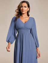 ever AMARA|Chiffon V-Neck Long Sleeves Elastic Band Midi Wedding Guest Dress