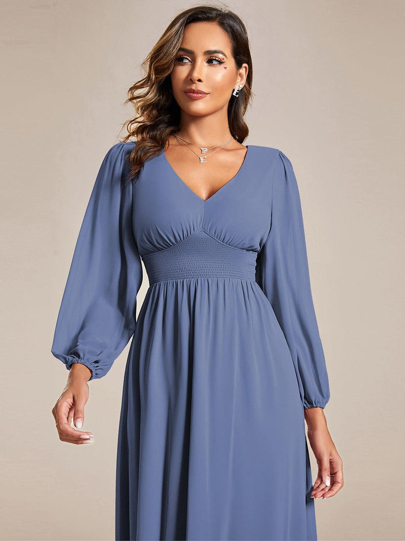 ever AMARA|Chiffon V-Neck Long Sleeves Elastic Band Midi Wedding Guest Dress