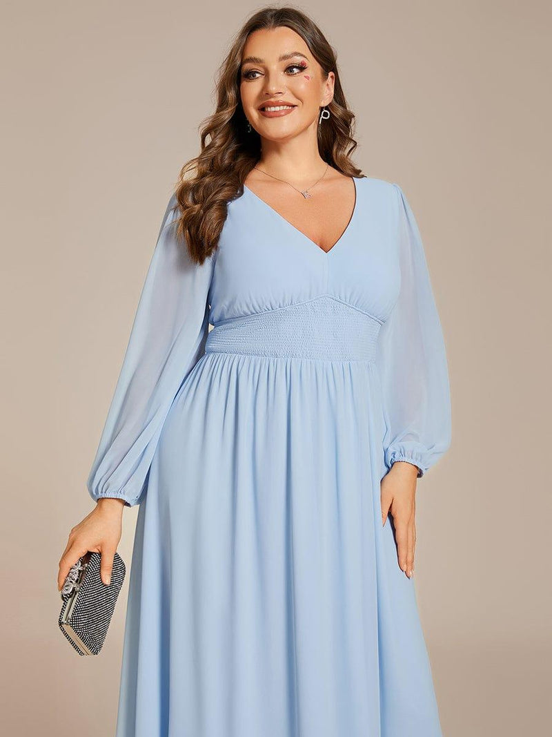 ever AMARA|Chiffon V-Neck Long Sleeves Elastic Band Midi Wedding Guest Dress