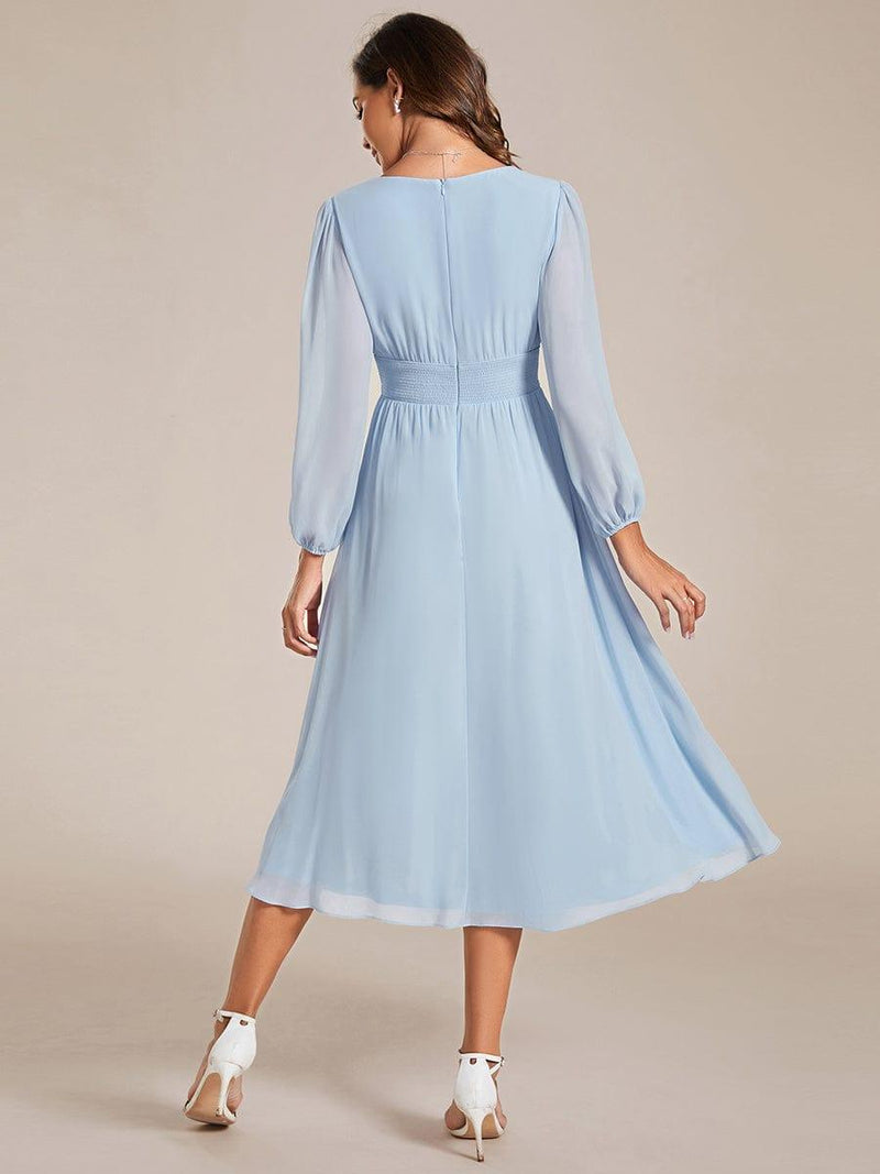 ever AMARA|Chiffon V-Neck Long Sleeves Elastic Band Midi Wedding Guest Dress