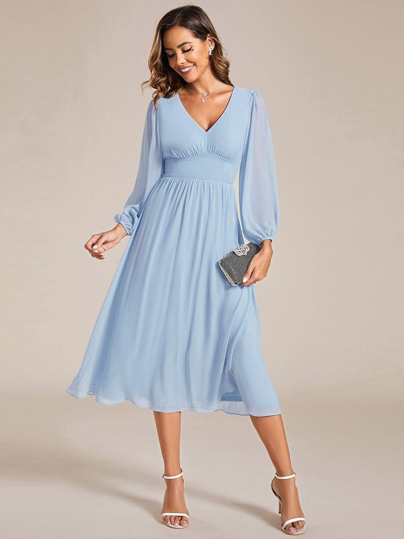ever AMARA|Chiffon V-Neck Long Sleeves Elastic Band Midi Wedding Guest Dress