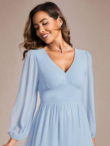 ever AMARA|Chiffon V-Neck Long Sleeves Elastic Band Midi Wedding Guest Dress