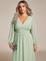 ever AMARA|Chiffon V-Neck Long Sleeves Elastic Band Midi Wedding Guest Dress