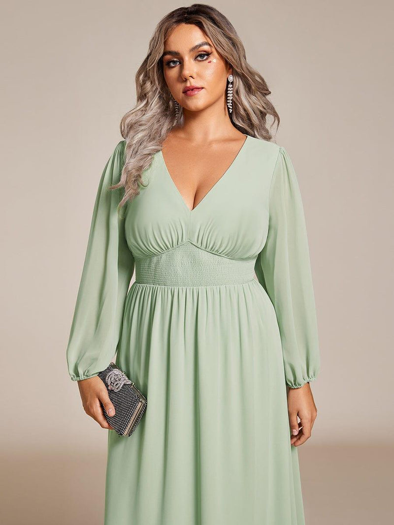 ever AMARA|Chiffon V-Neck Long Sleeves Elastic Band Midi Wedding Guest Dress