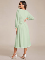 ever AMARA|Chiffon V-Neck Long Sleeves Elastic Band Midi Wedding Guest Dress