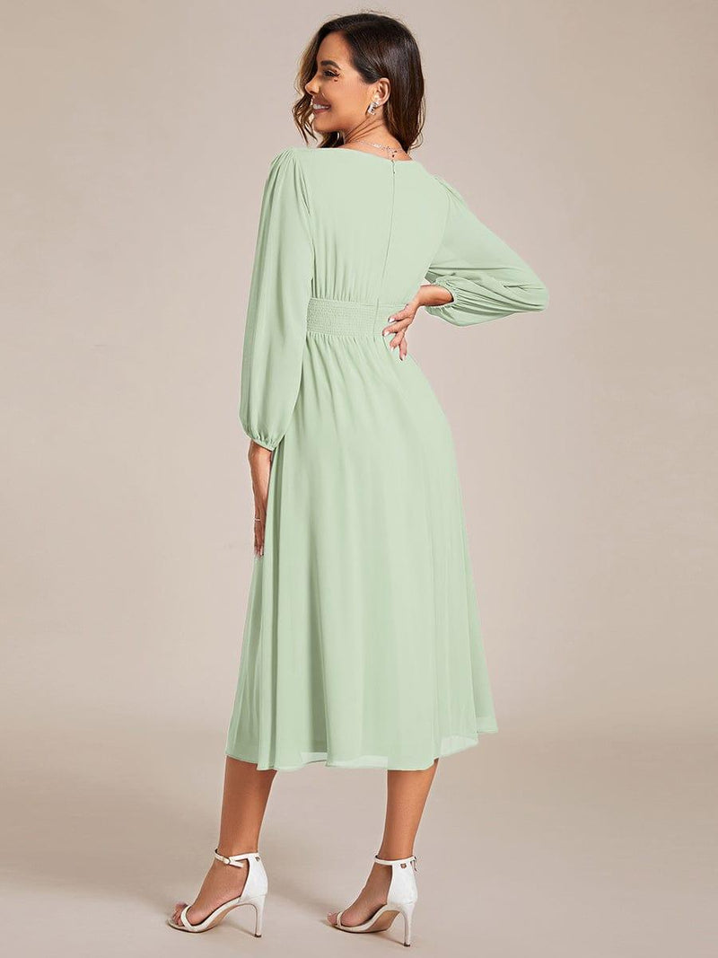 ever AMARA|Chiffon V-Neck Long Sleeves Elastic Band Midi Wedding Guest Dress