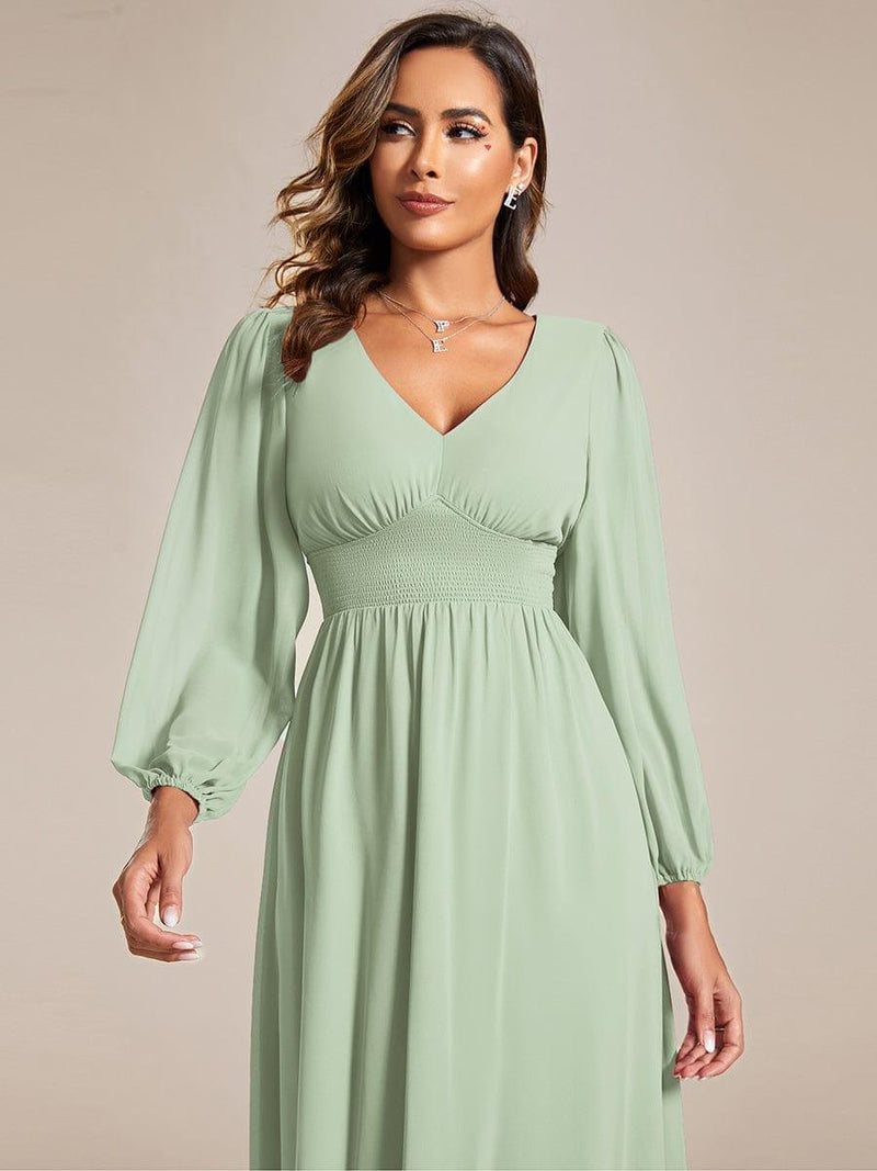 ever AMARA|Chiffon V-Neck Long Sleeves Elastic Band Midi Wedding Guest Dress