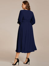 ever AMARA|Chiffon V-Neck Long Sleeves Elastic Band Midi Wedding Guest Dress